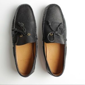 Massimo Dutti black leather loafers w/ bow detail